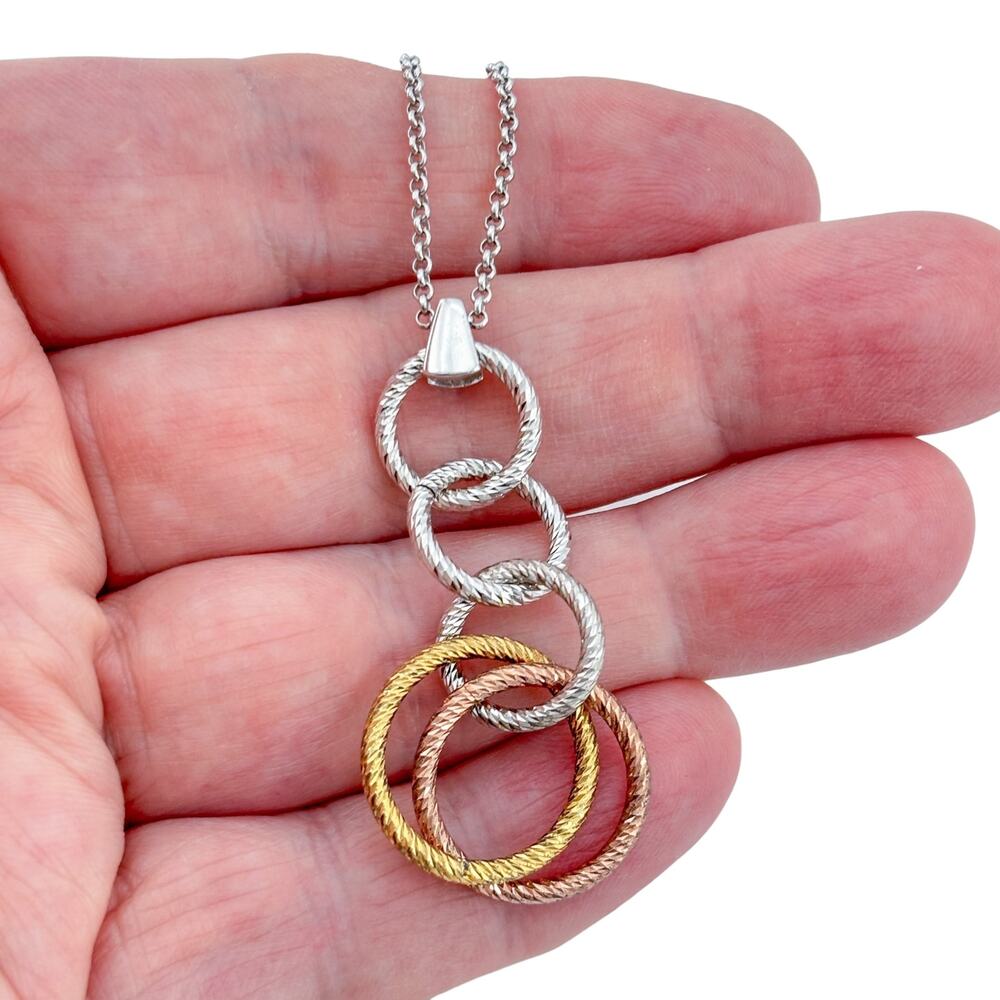 Vintage Fraboso Sterling Silver 925 Interlocking Rings Necklace 16.5"-17"